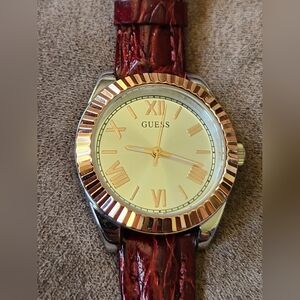Guess Womens Mini Luna Watch Rosegold Silver Red Band NWOT